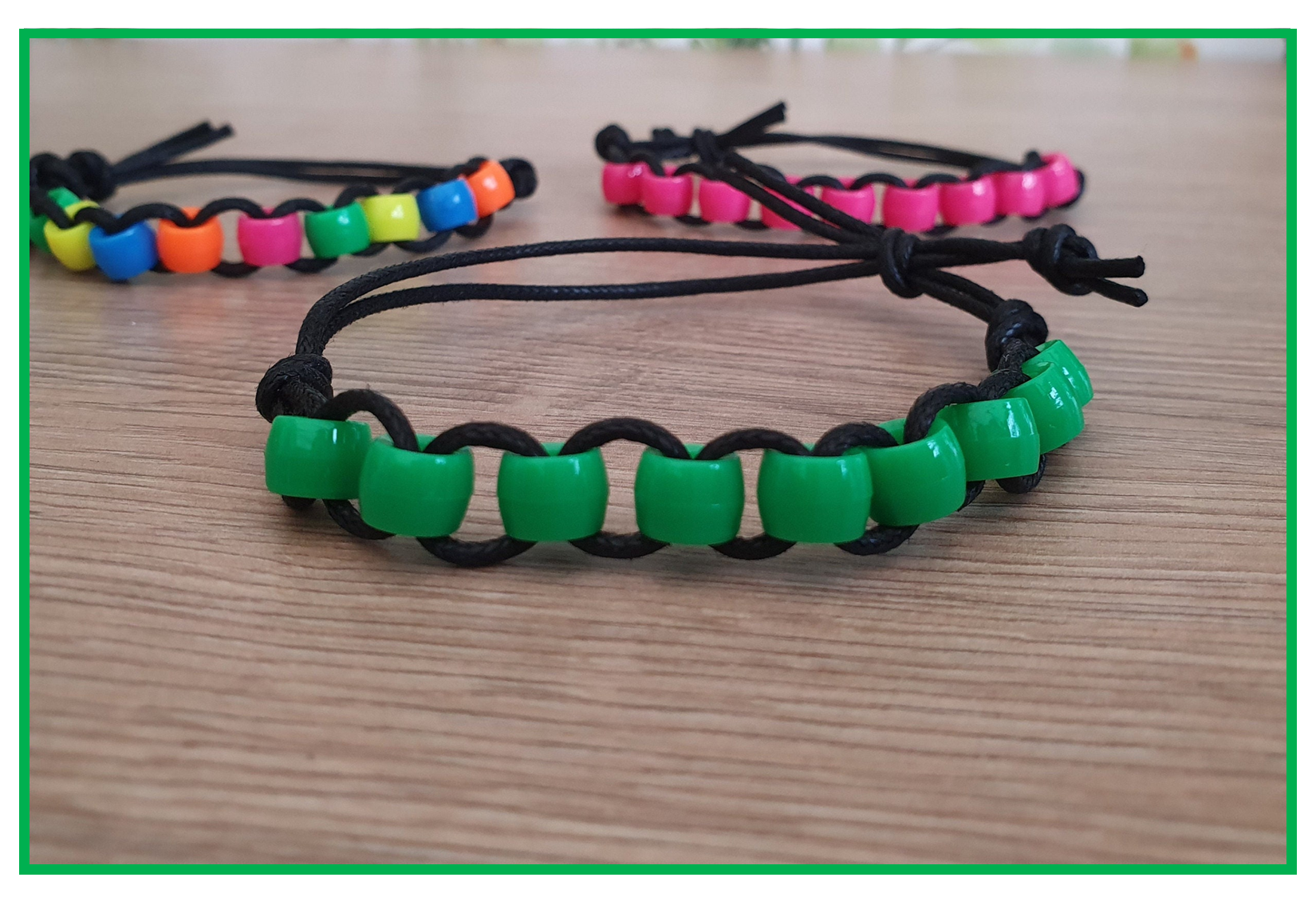 Three colored bracelets